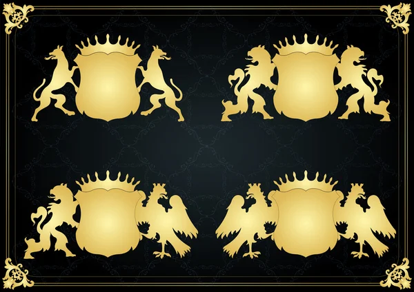 Vintage golden royal coat of arms elements illustration — Stock Vector