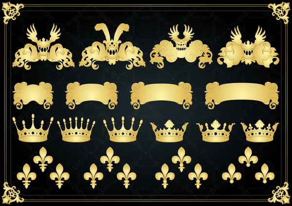 Vintage gouden koninklijke wapenschild elementen illustratie — Stockvector