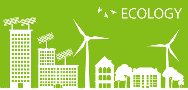 Green Eco écologie de la ville concept de fond vectoriel autour du globe — Image vectorielle