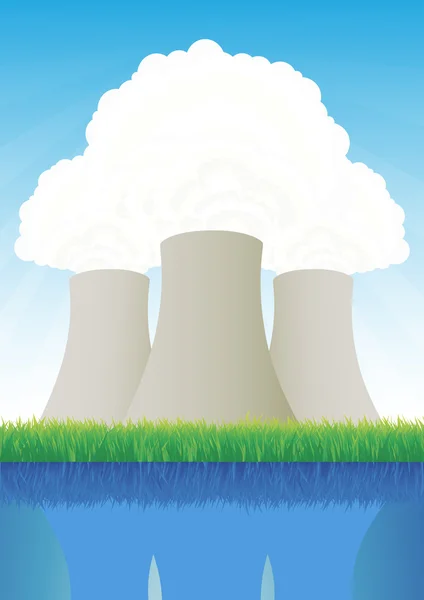 Атомна електростанція охолоджуючі вежі — стоковий вектор