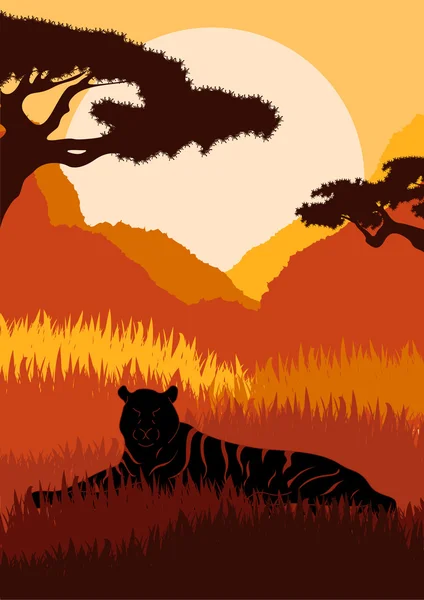 Animierte Gepardenjagd in wilder Naturlandschaft Illustration — Stockvektor