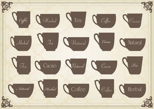 Ročník čaj a káva poháry obrázek kolekce — Stockový vektor