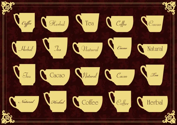 Vintage thee en koffie kopjes illustratie collectie — Stockvector