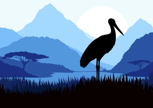 Animowane żurawia w ilustracja krajobraz dzikiej przyrody — Wektor stockowy