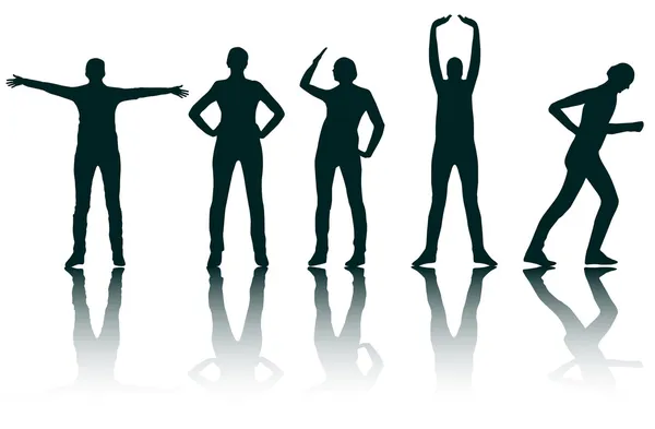 Mulheres animadas ginástica exercícios fundo ilustração —  Vetores de Stock