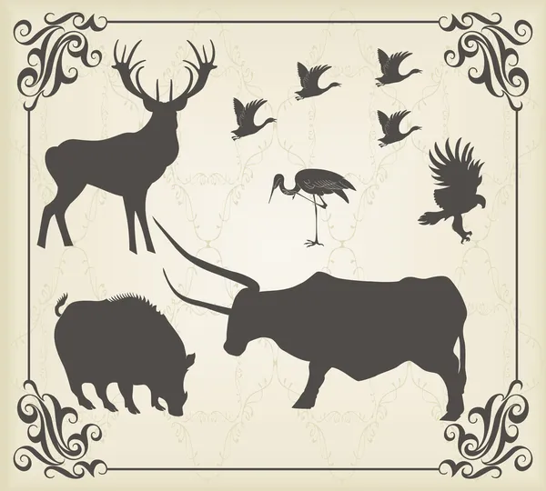 Ensemble de vecteurs animaux médiévaux vintage — Image vectorielle