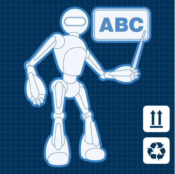 Animierte Baustelle Architekt Assistent Roboter Blaupause Plan — Stockvektor