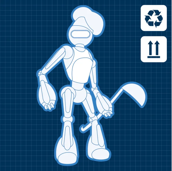 Animated industrial professional cook robot blueprint plan illustration