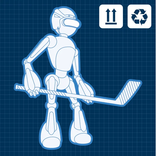 Animované robota hokejový hráč blueprint plán ilustrace — Stockový vektor