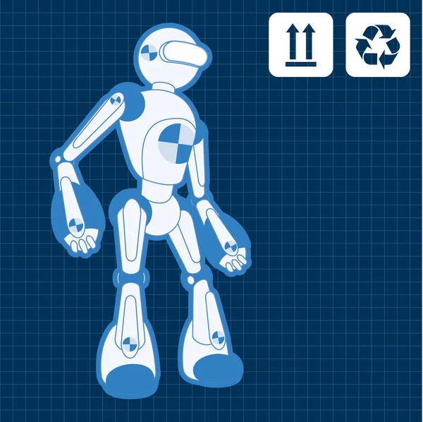 Animasyonlu nükleer fizikçi bilim robot planı planı çizimi — Stok Vektör
