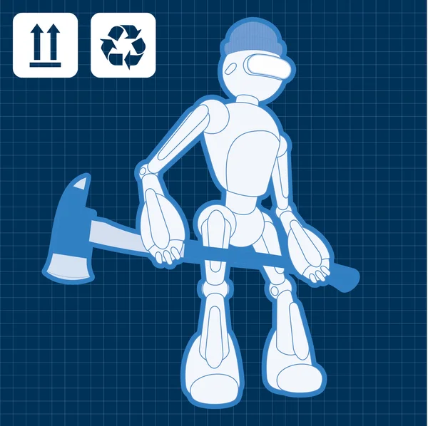 Vector de ilustración robot bombero sitio de construcción animado — Vector de stock