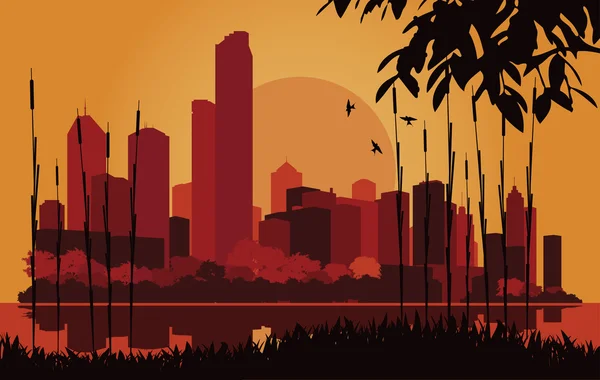 Gratte-ciel industriel ville paysage illustration — Image vectorielle