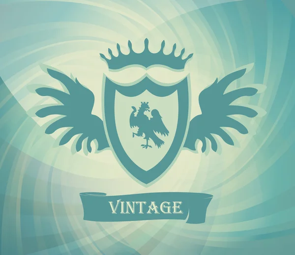 Coat of arms vintage vector background with eagle on shield — Stock Vector