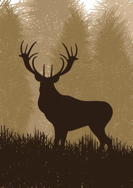 Animowany deszcz jeleni w dziki las liści ilustracja — Wektor stockowy