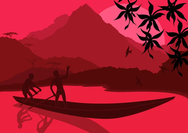 Illustration de pêcheur dans un feuillage sauvage africain — Image vectorielle