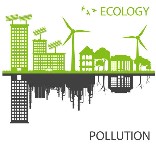 世界中緑エコ都市生態学ベクトル背景概念 — ストックベクタ