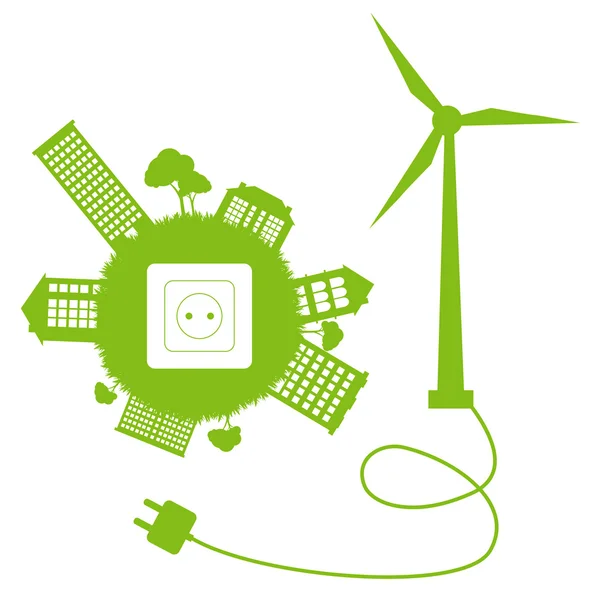 Ecología ciudad y elementos fondo vector concepto- viento energía alternativa — Vector de stock