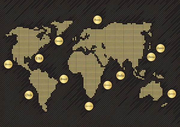Mappa grigia del mondo con paesi sfondo astratto — Vettoriale Stock