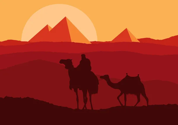 骆驼骑士在阿拉伯语摩天大楼城市景观图 — 图库矢量图片