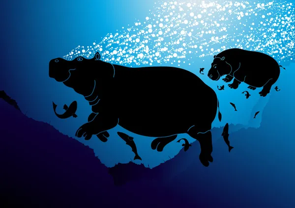 Linda natación hipopótamo — Vector de stock