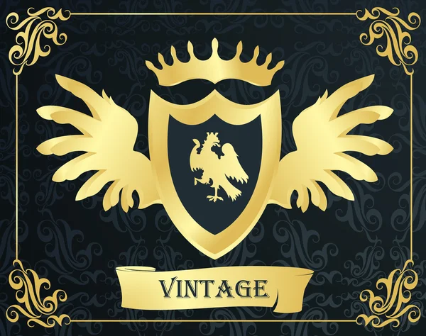 Wappen Vintage Vektor Hintergrund mit Tieren und Flügeln — Stockvektor