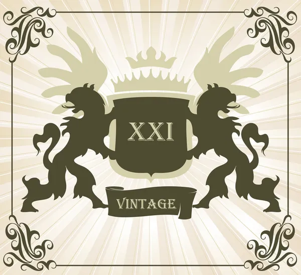 Wappen Vintage Vektor Hintergrund mit Tieren und Flügeln — Stockvektor