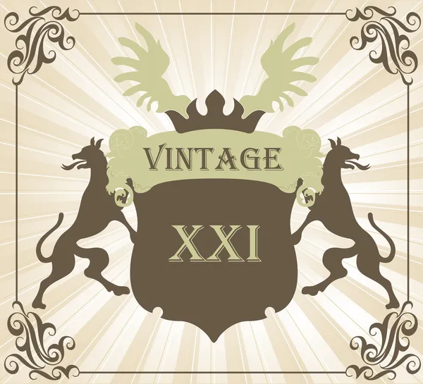 Coat of arms vintage vector background with animals and wings — Stock Vector
