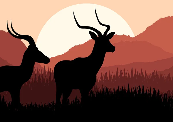 Geanimeerde lopende gazelle in wild Afrika berg landschap illustratie — Stockvector