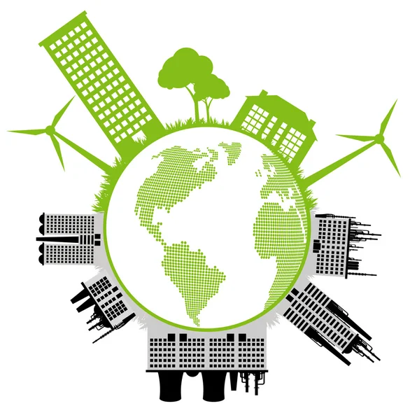 Verde Eco cidade ecologia conceito de fundo vetor ao redor do globo — Vetor de Stock