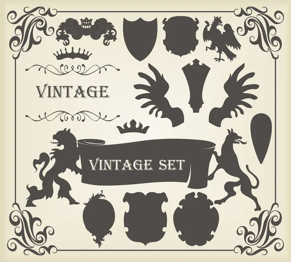 Heraldic σιλουέτες σύνολο από πολλά vintage στοιχεία διάνυσμα — Διανυσματικό Αρχείο