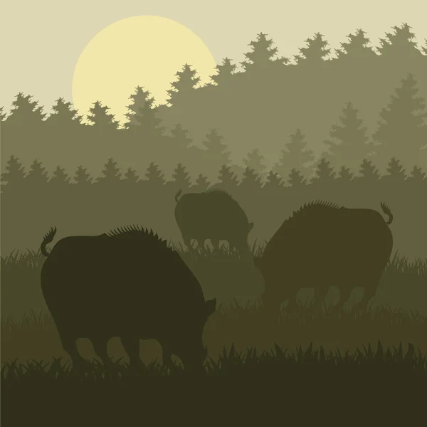 Ilustración de follaje de temporada de caza de jabalíes animados — Vector de stock