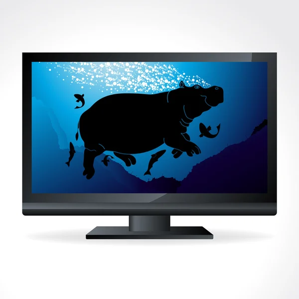 Aranyos úszás víziló a vadon élő Tv-csatorna — Stock Vector