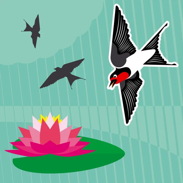 Vliegende swallow zwerm vector achtergrond — Stockvector