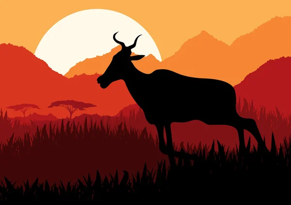 动画运行瞪羚在野生非洲山风景图 — 图库矢量图片