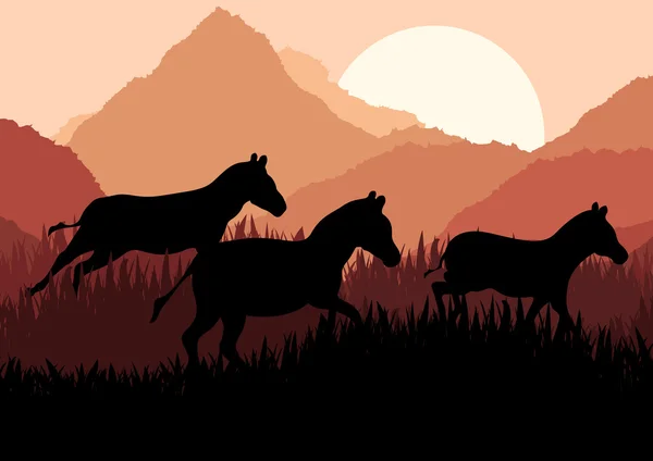 Animated running gazelle in wild africa mountain landscape illustration — Stock Vector