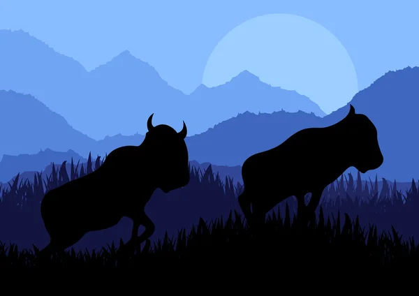 Анімаційний водний буйвол у ілюстрації пейзажу дикої природи — стоковий вектор