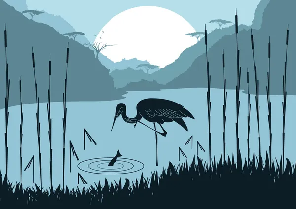 Animerade crane par i vilda naturen bladverket illustration — Stock vektor