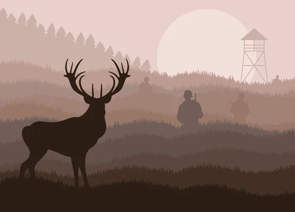 Animated rain deer in wild night forest foliage illustration — Stock Vector