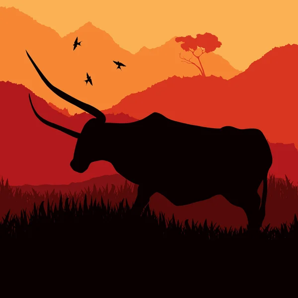 愤怒的公牛在野生西班牙国家侧景观 — 图库矢量图片
