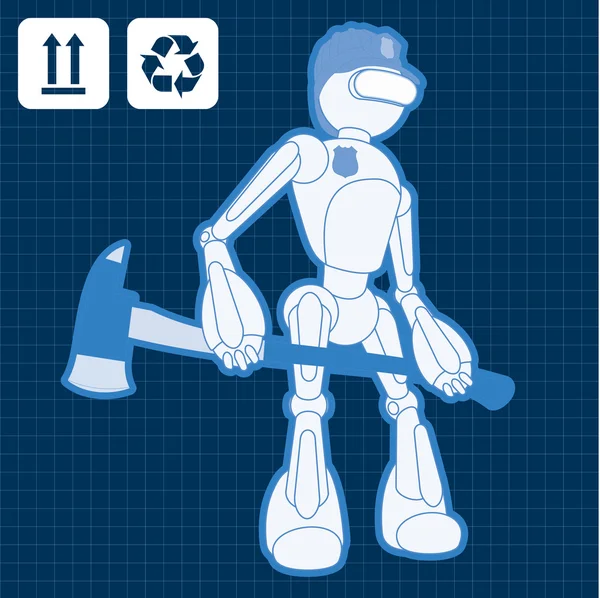Animated construction site fireman robot illustration vector — Stock Vector