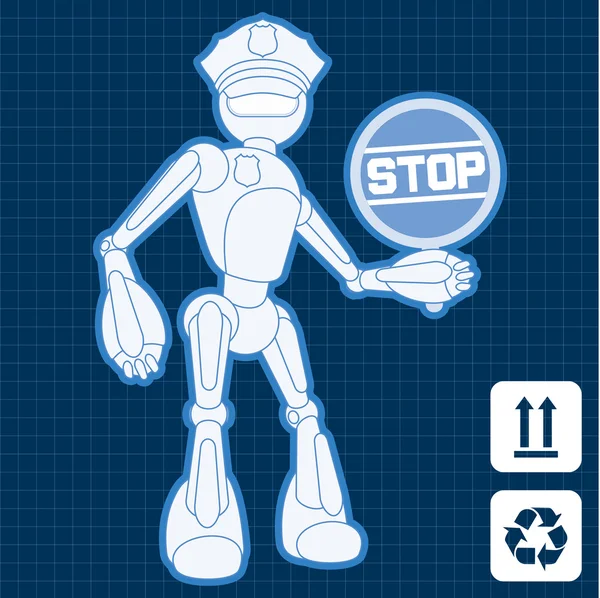 Animated police officer robot blueprint plan illustration — Stock Vector