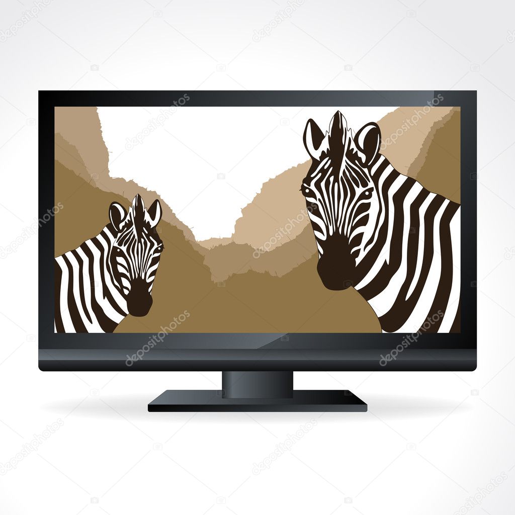Animated zebra couple in wild nature landscape illustration