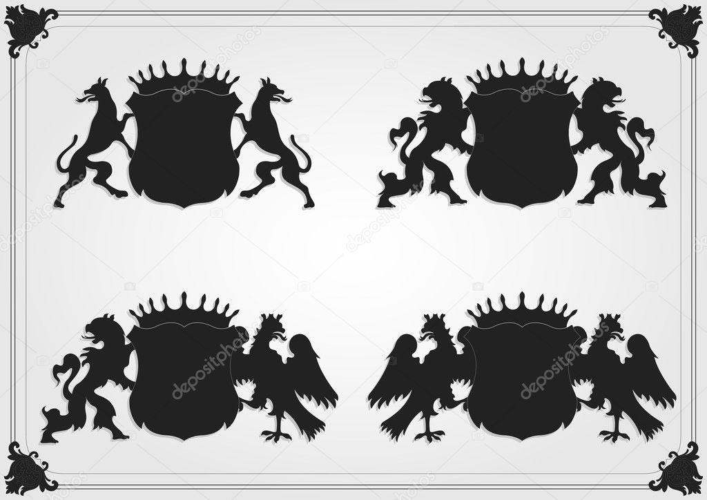 Illustrated vintage lion coat of arms collection