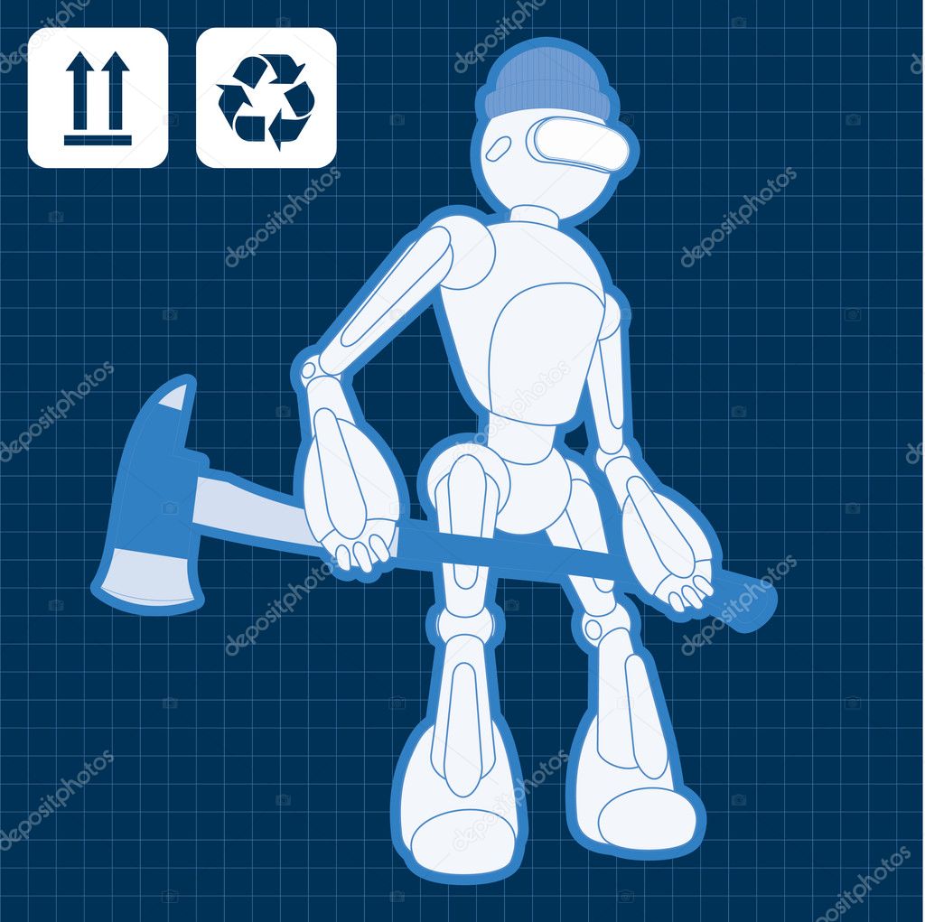 Animated construction site fireman robot illustration vector