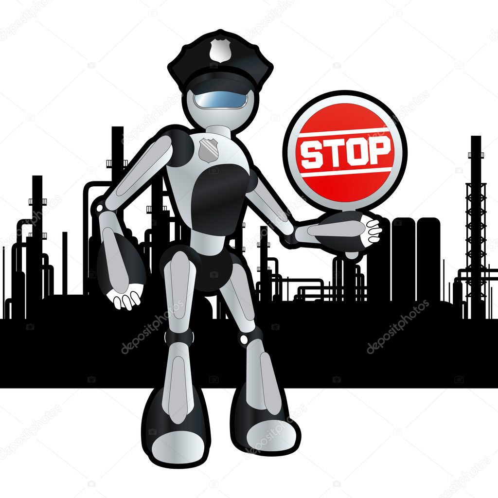 Animated police officer robot blueprint plan illustration