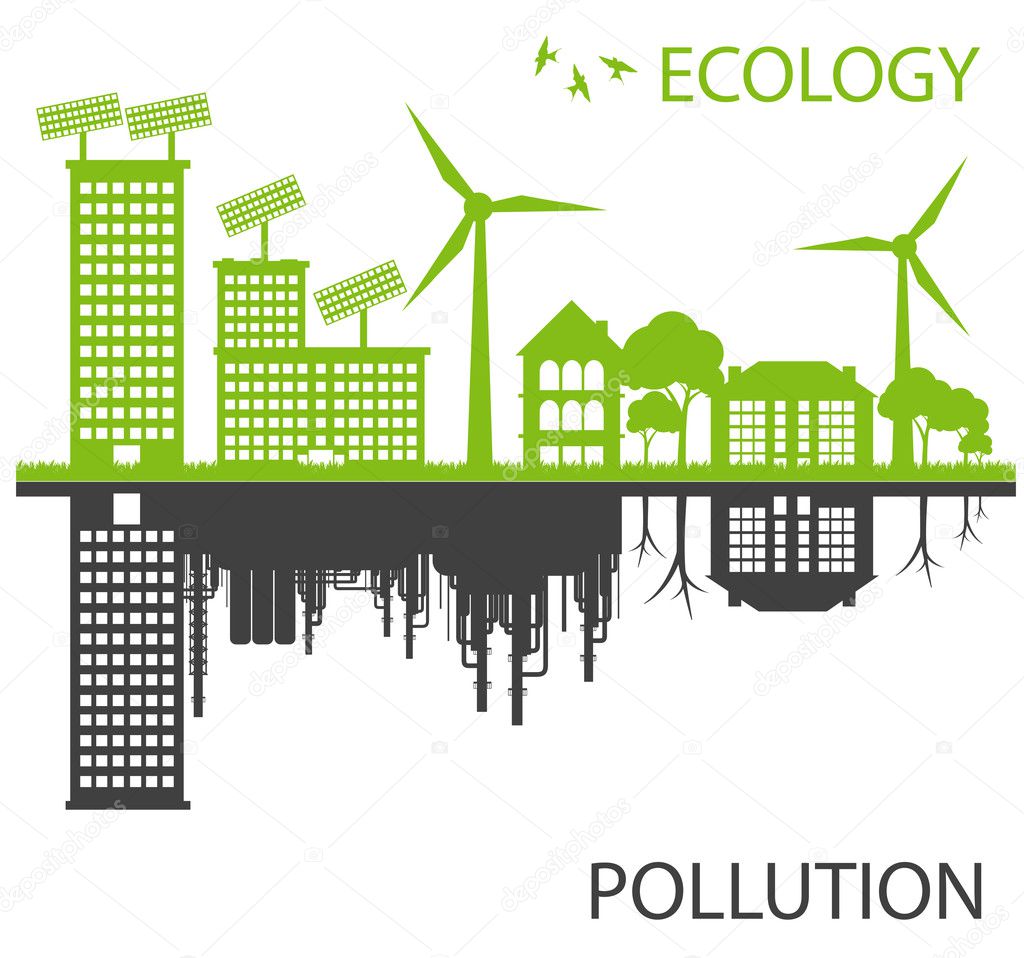 Green Eco city ecology vector background concept around globe