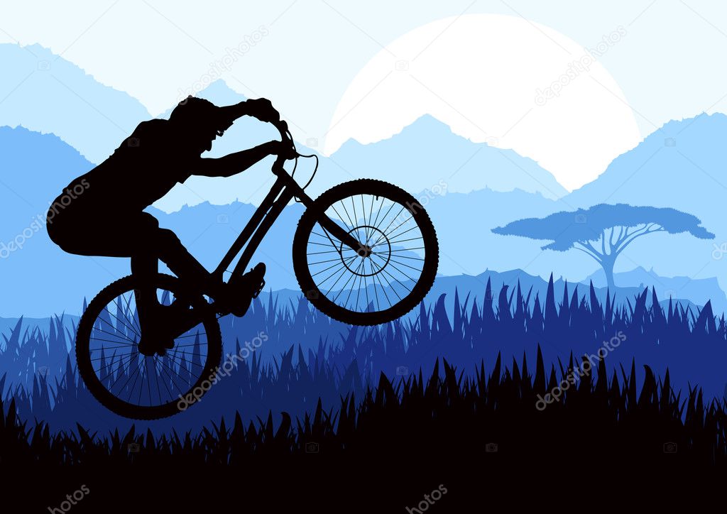 Mountain bike rider in wild nature landscape