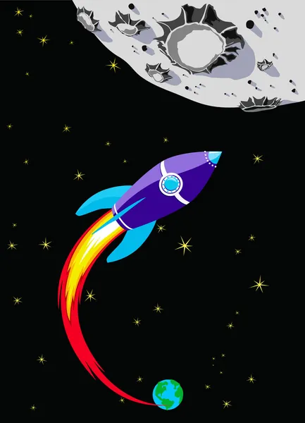 Nave espacial Retro Rocket para a Lua —  Vetores de Stock