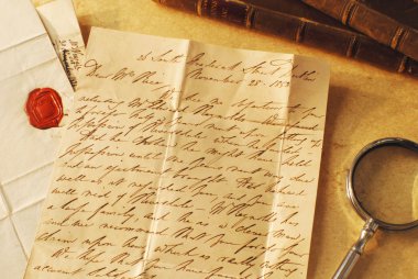 Letter and seal from 1800's, example of handwriting clipart