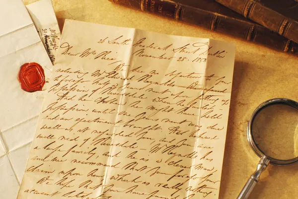 Dopis a pečeť z roku 1800, příklad rukopisu — Stock fotografie